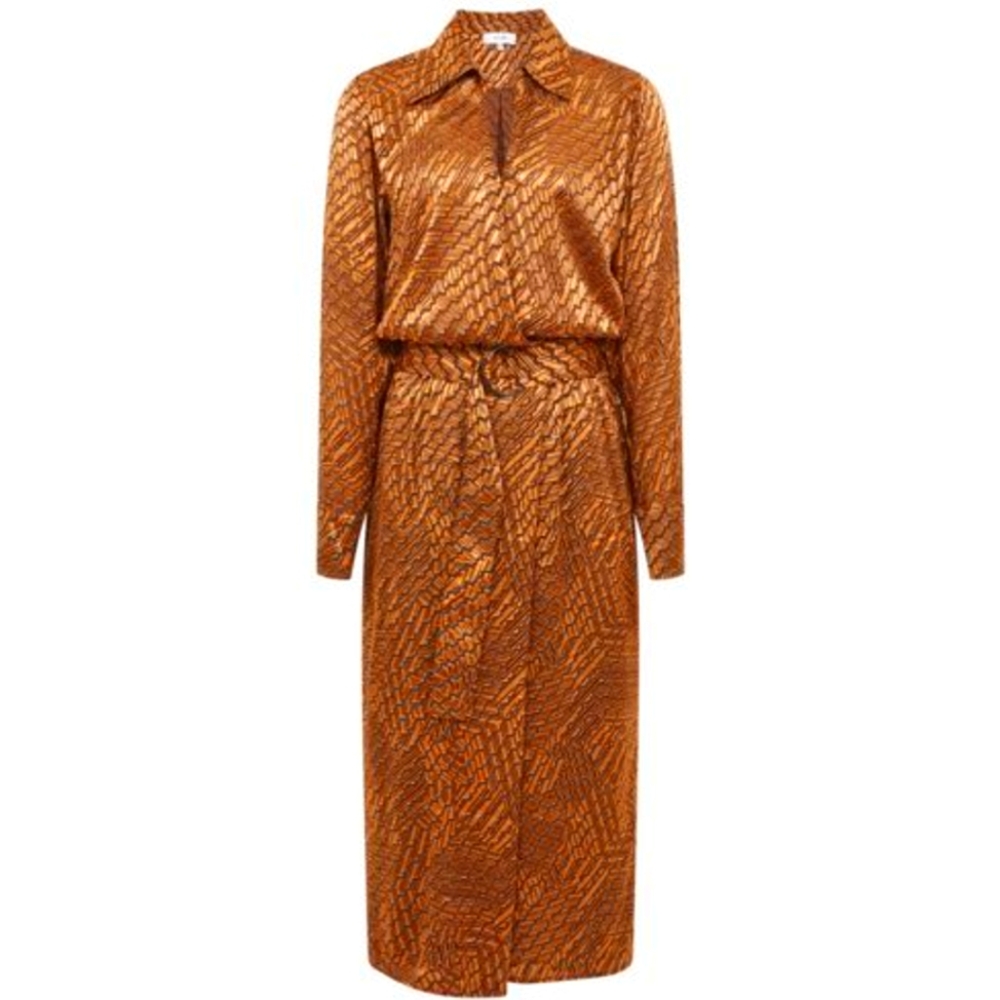 REISS Emily Devoure Print Belted Midi Dress in Bronze.  Size US12